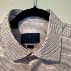 David Donahue Dress Shirt 16 1/2 36/37 Purple plaid trim with purple buttons
